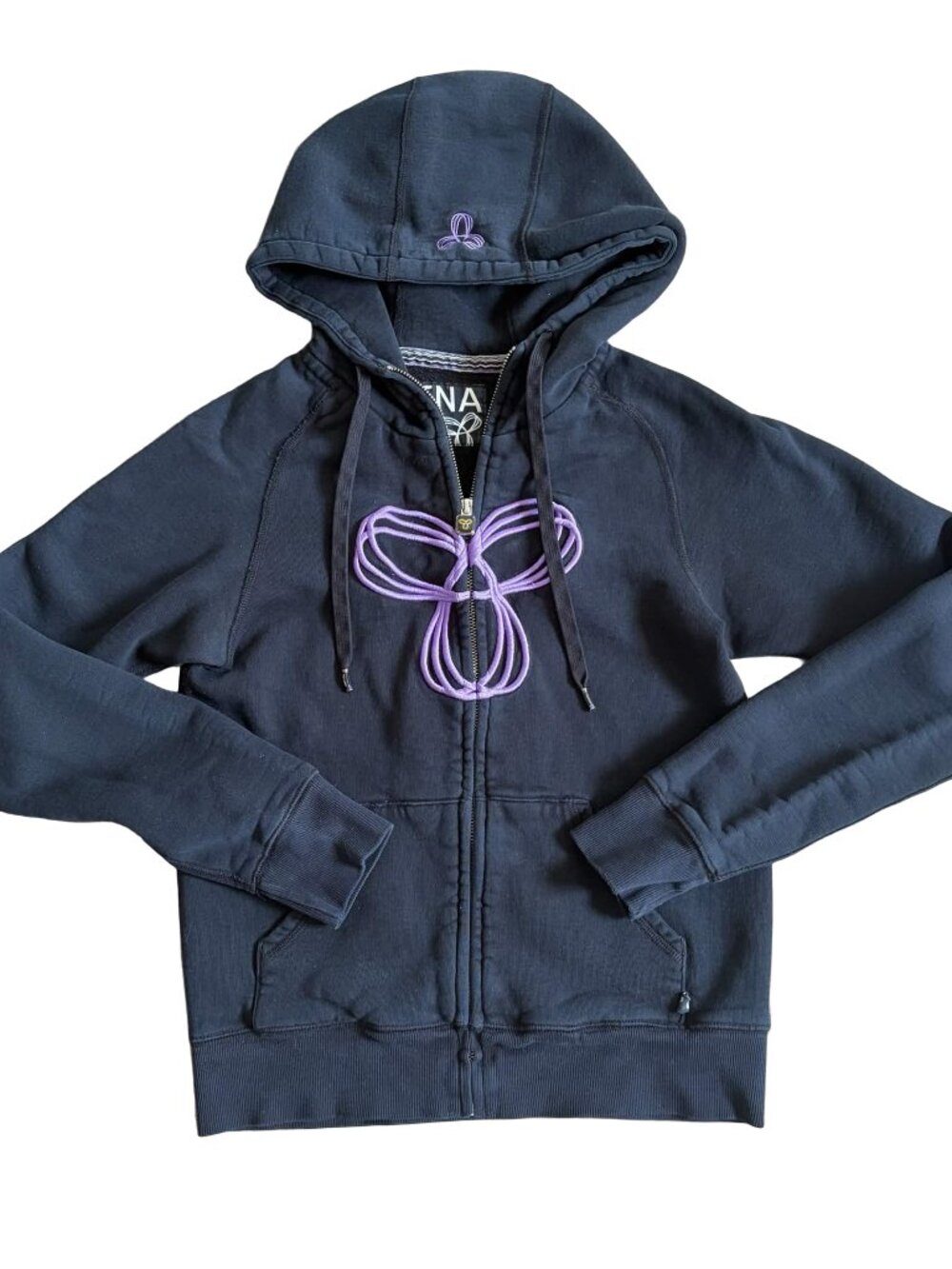 TNA Aritzia Zip-Up Hoodie Black Purple Butterfly Embroidered Size Small Y2K